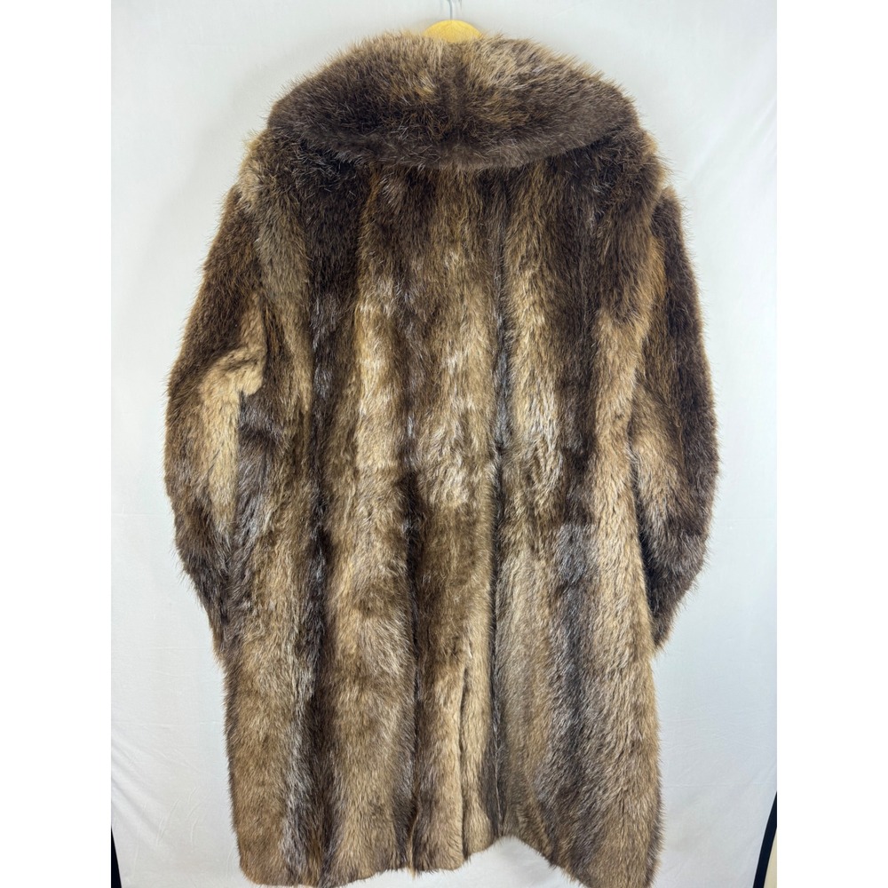 Vintage Shillington Furs Men 46 Brown Long Racoon Fur Coat Double Breasted - Picture 2 of 16